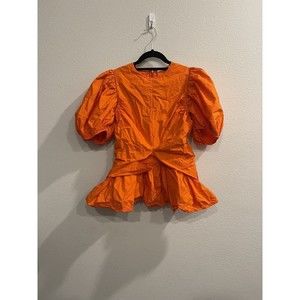 Cecilie Bahnsen Faith Puff-sleeve Cotton-poplin Top Sz 6 FLAW-ripped